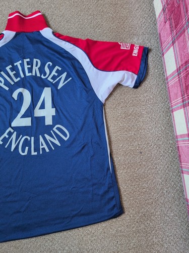 England Cricket Shirt Admiral Vodafone Small Pietersen Vintage Blue White Red - Picture 13 of 16