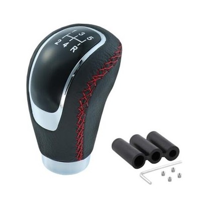 Manual Gear Shift Knob 5 Speed Leather Transmission Stick Shifter Black+Red