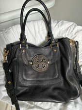 Tory Burch Black Pebbled Logo Satchel Top Han...