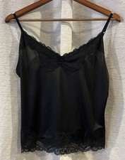 VTG Y2k Babydoll Camisole Satin Quiet Luxury Coquette Dainty Fairy Lace Black PL
