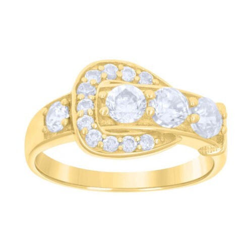 Anillo de moda con hebilla de circonita cúbica de oro amarillo de 10kt real sólido para mujer niña - Imagen 1 de 1
