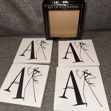 Nightmare Before Christmas Ceramic Coaster set of 4 Monogrammed Letter ‘A’