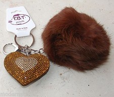 Brillante CUORE 3D POMPON Portachiavi donna Portafortuna,ciondolo Borsa strass 