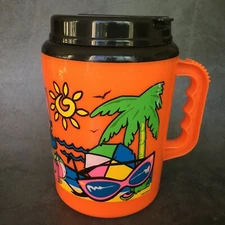 Betras USA Vintage 52 oz Summer Fun Neon Orange Giant Travel Mug 9"