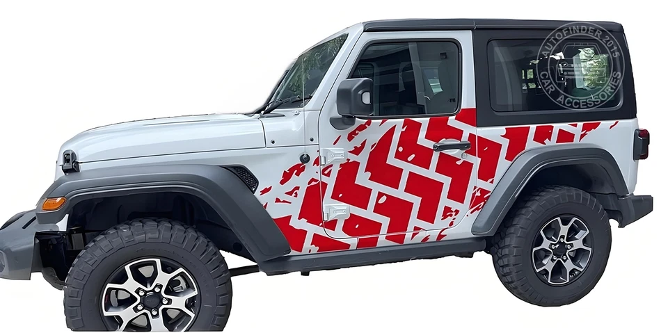 Calcomanía gráfica a rayas de pistas de neumáticos para Jeep Wrangler salpicaduras de barro puerta lateral Foto 3 de 4