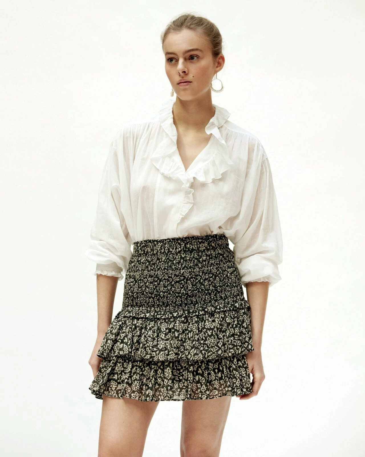 Isabel Marant Etoile Naomi Women's Smocked Floral Printed Tier Mini Skirt L 40