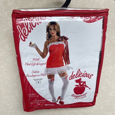 PLAID GIFT WRAPPED ADULT WOMENS SEXY FANCY DRESS CHRISTMAS COSTUME