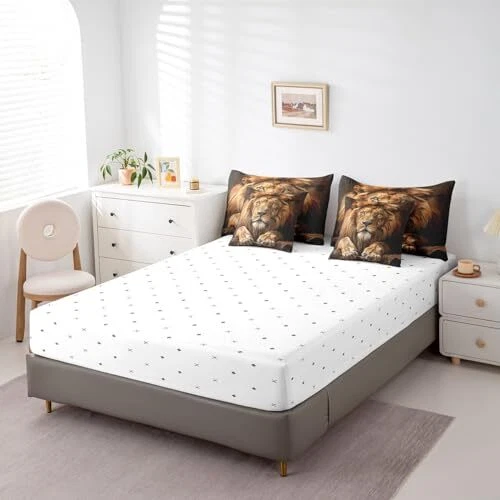 3D Lion Comforter Set with Sheets Lion Animal Print 7 Piece King Yellow - Picture 6 of 7