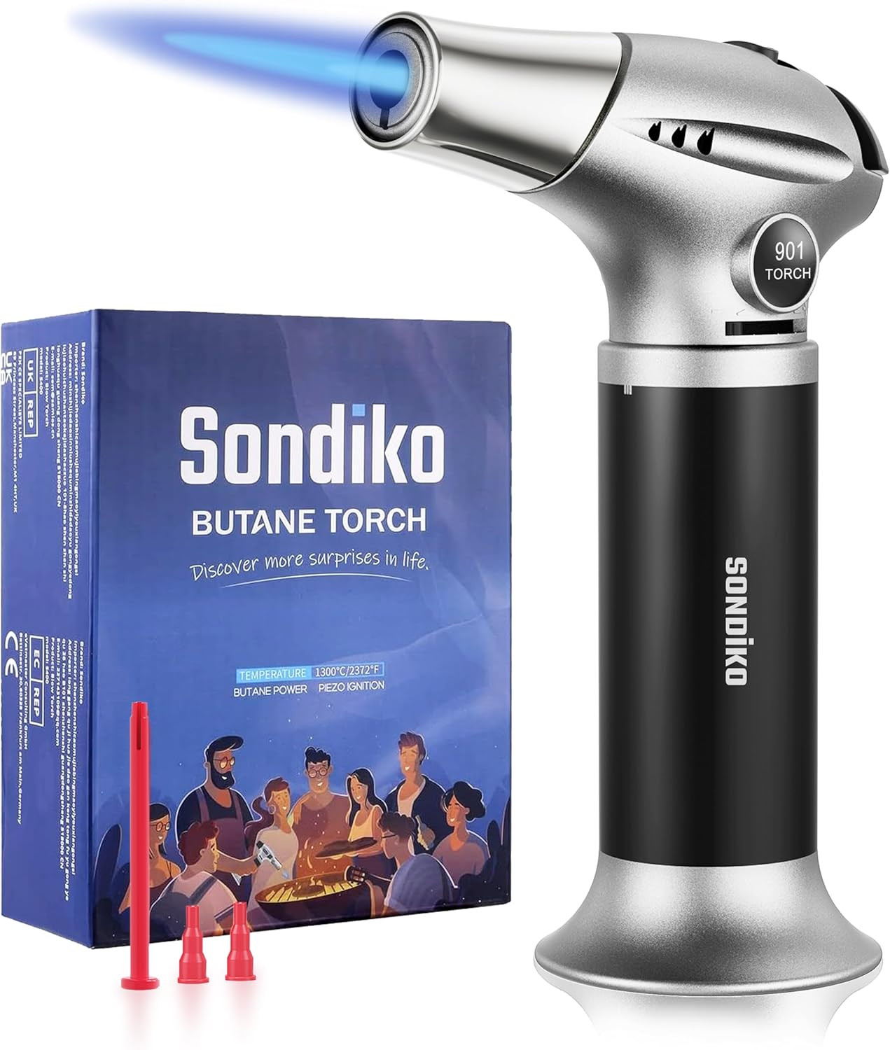 Sondiko Blow Torch, Butane Torch Lighter, Refillable Creme Brulee Torch with Adj