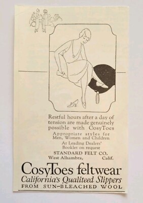 1922 CosyToes Feltwear. Californias Qualiteed Slippers Advertisement 2.4'' x 3.9''