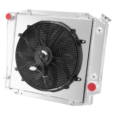 4 Rows Radiator&Shroud Fan Fit 1966-1977 Ford Bronco Wagon/Roadster 5.0L V8