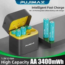 Rechargeable Lithium Batteries 1.5V AA 8-Pack with Charger 3400mWh High Capacity