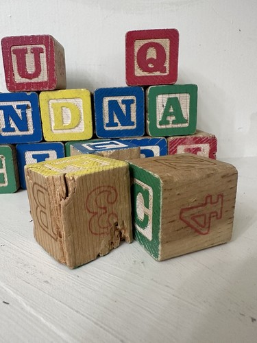 14 Antique Vintage Wooden Children's Building Blocks Alphabet Numbers/Letters - Picture 2 of 3