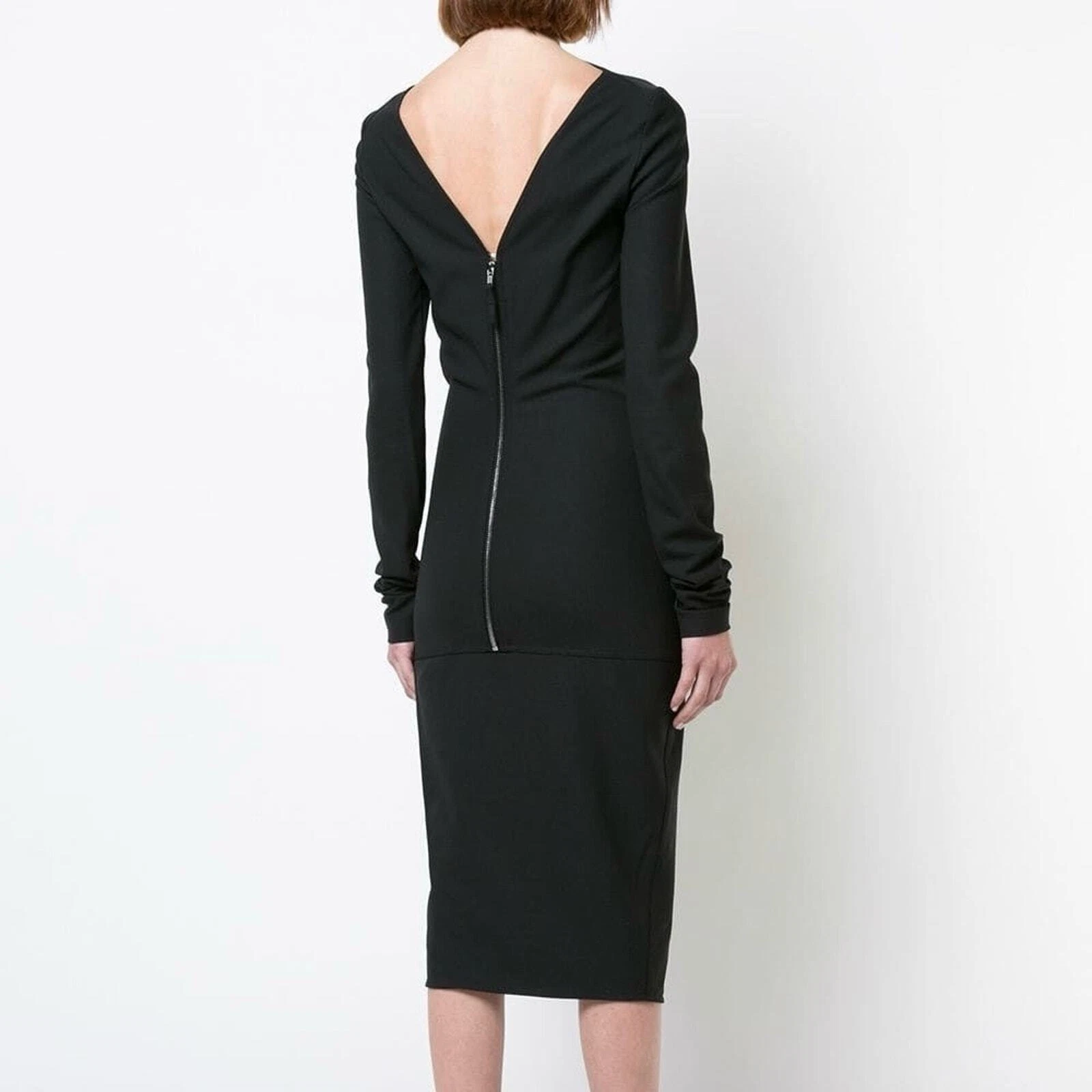 Abito tubino donna RICK OWENS nero schiena a V Maria manica lunga zip dietro taglia 8