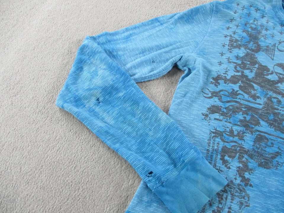 Camisa Y2K Hombre XL Azul Cyber Grunge Envejecida Manga Larga De Colección Estampado Doble Cara Foto 4 de 4