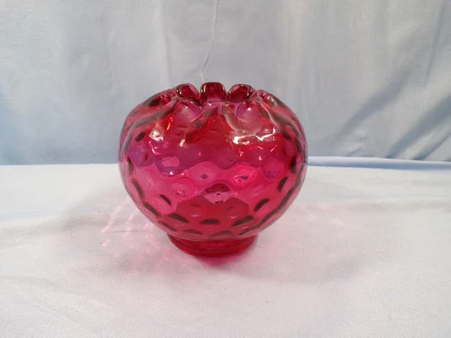 Fenton Ruby Overlay Glass Polka Dot Rose Bowl Vase