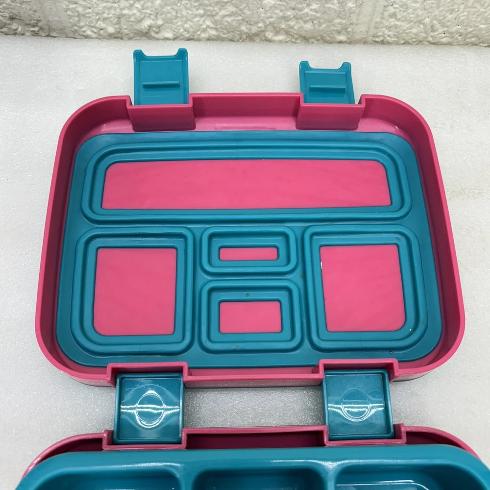 KINSHO Bento Box Pink & Teal Unicorn 5-Portion Sections Removable Tray • VGUC‼