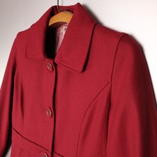 Tulle Women's Large Single Breasted Wool Blend Pea Coat Accent Lined Red