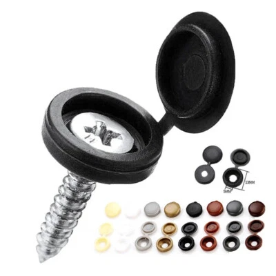 7 COLOUR SMALL PLASTIC HINGED SCREW FOLD OVER COVER CAPS PACKS 1 TO 10,000 - Image 1 of 4