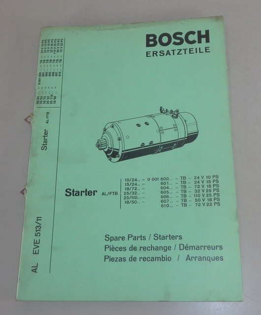 Parts Catalog Bosch Starter/Starter Al/ Ftb 10/24 15/24 18/72 25/32 By
