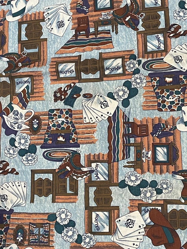 Vtg Lot Cowboy Western Saloon Fabric Man Cave Decor Canvas Cotton Wamsutta 3.64Y - Image 3 of 4