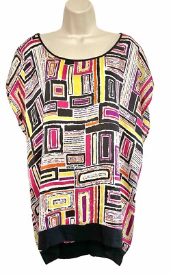 Perry Ellis 3 XL boxy top multicolor geometric semi sheer short Dolman sleeve