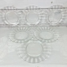 Vintage Duralex Clear Glass Salad or Dessert Plates Ruffle  Edge - Set of 6