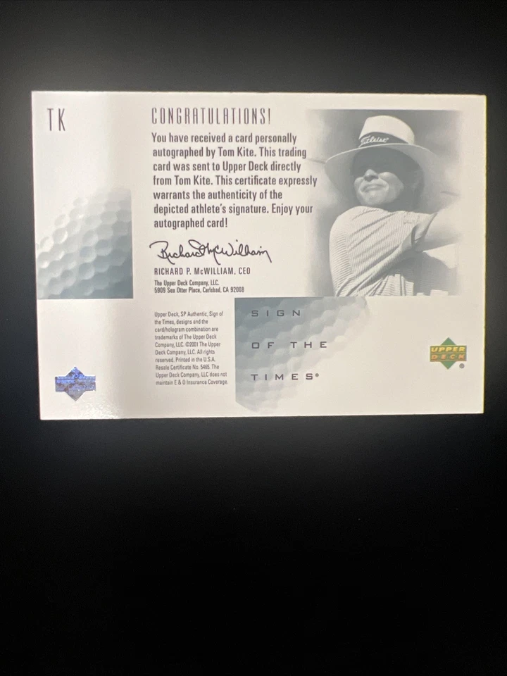 Tom Kite 2001 Upper Deck SP Authentic Golf Sign of the Times Autograph Card - Image 4 of 4