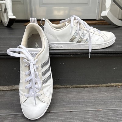 Adidas VS Advantage White Silver Metal Sneakers Women's Size 7 