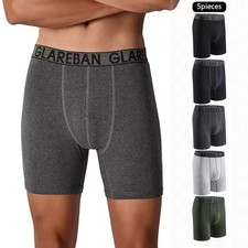 5PCS Men  s Cotton Boxer Shorts Mid-Long Breathable Soft Underwear Briefs