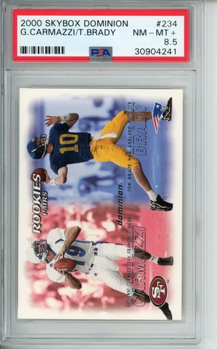 2000 Skybox Dominion, Giovanni Carmazzi and Tom Brady, Rookie Card, #234 PSA 8.5