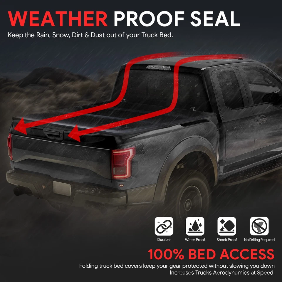 For 99-16 Ford F250-F550 Super Duty 8Ft Bed Hard Solid Tri-Fold Tonneau Cover - Image 4 of 4