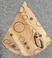 Small Hand Crafted Wooden Cheese Board with Mouse Wire Cutter, Novelty Gift