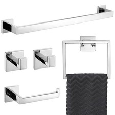 5-Piece Bathroom Hardware Set Polished Chrome Towel Bar Sets Towel Ring Holde...
