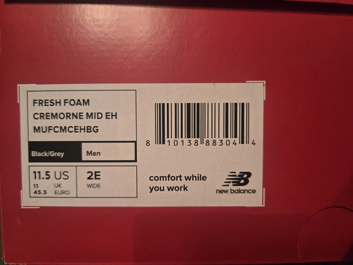 11.5 2E NEW BALANCE FRESH FOAM CREMORNE MID COMP TOE SHOES MUFCMCEHBG BK/GREY