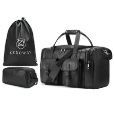 Zeroway PU Leather Travel Duffel Bag with Laundry Bag, Weekender Overnight ba...