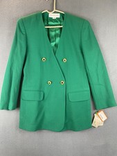 VTG Jones New York 100 Wool Blazer Jacket Sz 8 NWT Green Jewel Buttons Lined