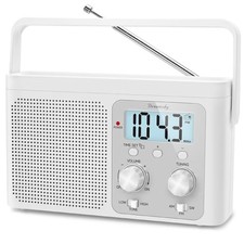 AM FM Radio Portable - Shortwave Radio Battery Powered or Plug in Wall White