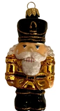 MAX GLASS Gold/Black Nutcracker Christmas Ornament Mouth Blown 4.5" Poland New