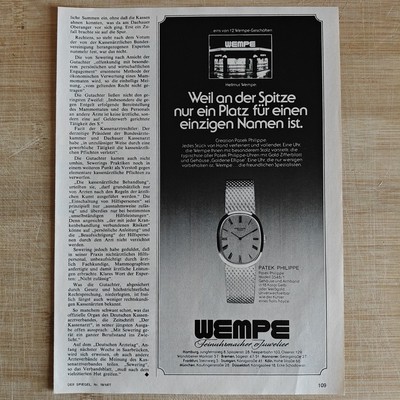 Patek Philippe Ellipse Gold 1977 Vintage Werbung Anzeige Reklame Advert yellowed