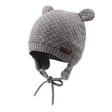 Cute Knitted Boys Girls Christmas Beanie Warm Earflap Winter 0-6 Months Gray
