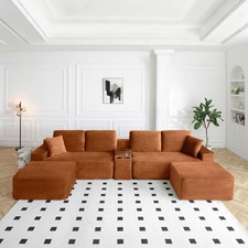 150'' Oversized L-Shape Sectional Sofa w/ Cup Holders USB Ports, Orange