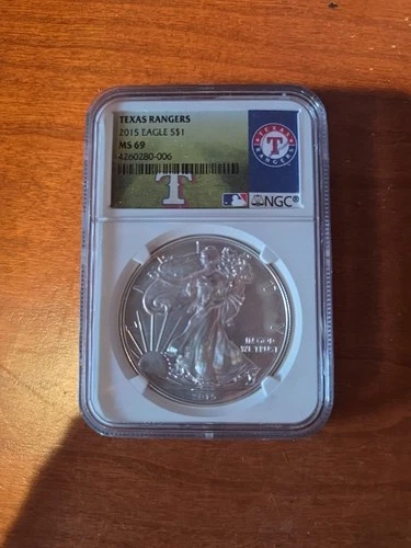 NGC MS69 2015 American Eagle Silver Dollar Texas Rangers  Major League Baseball