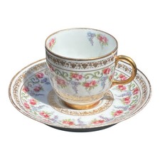 J. Pouyat Limoges France Porcelain Tea Cup and Saucer Set Gold Gilt Pink Rose