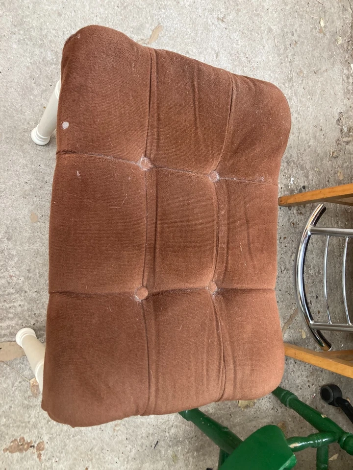Vintage Retro Ducal White Painted Dressing Table Stool Brown Velour Button Top - Image 3 of 4