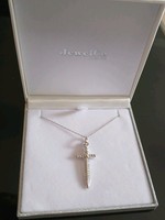 Men's Silver Jewelco London Round CZ Twisted Dagger Sword Charm Pendant