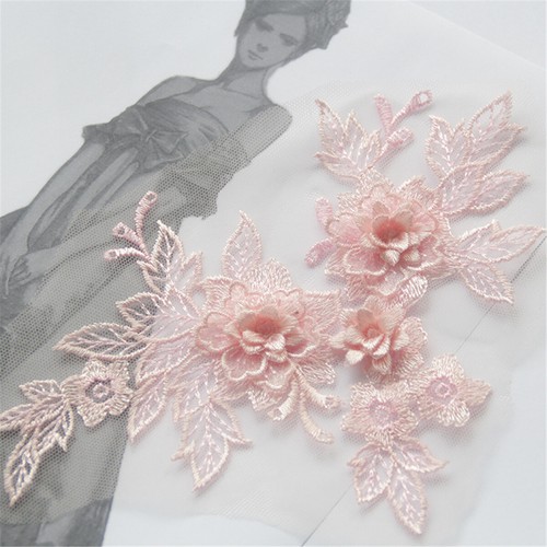 2pcs 3D Embroidery Flower Lace Bridal Applique Lace Tulle Wedding Dress Decor - Picture 7 of 20