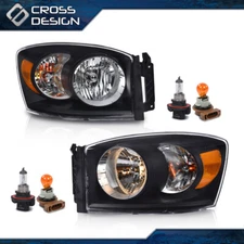 Pair Headlight Chrome Bezel Black Fit For 2006-2009 Dodge Ram 1500 2500 3500
