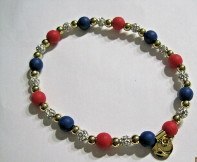 Rustic Cuff Beaded Kaleidoscope Gold Bracelet Navy and Red