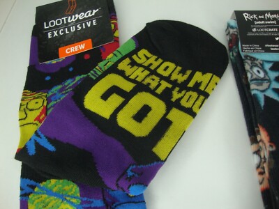 Rick & Morty Socks 2-pair Lot Adult Crew Length Colorful Loot Crate Excl